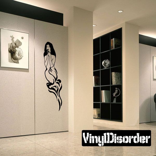 Black line art nude woman bedsheet decal sticker for wall