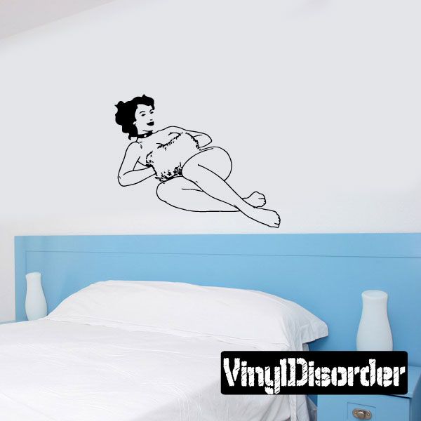 Nude woman hand-warmer wall decal, black line art