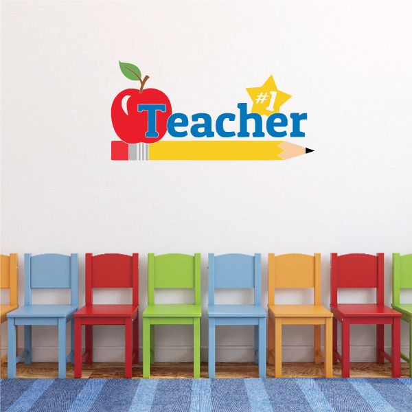 Teacher #1 die-cut decal with red apple and green leaf lettering