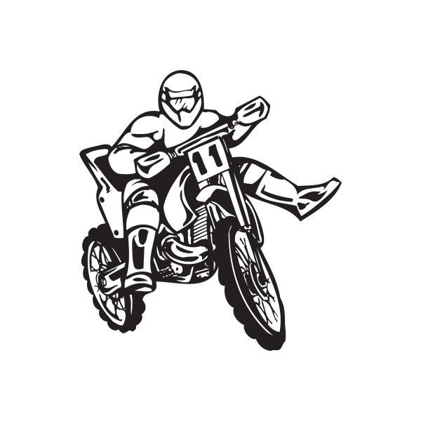 Dirt bike number 11 decal showing a motocross rider in black and white