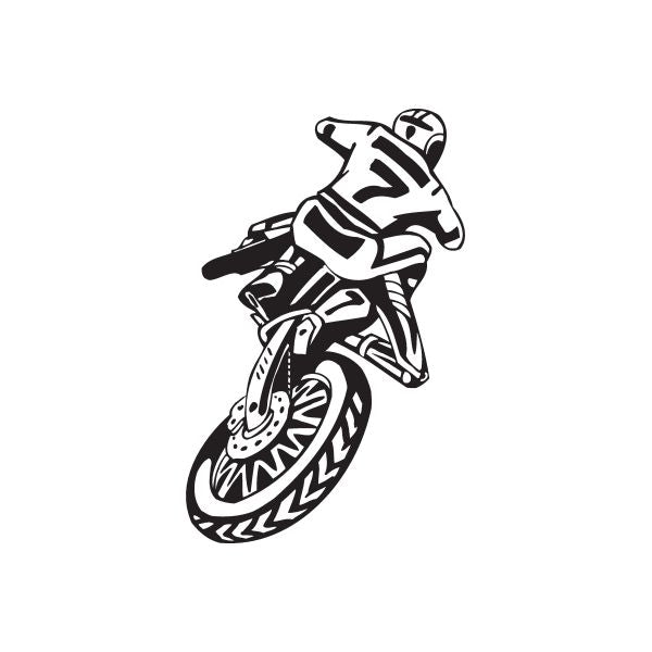 Dirt bike decal with number 7 rider design in black and white