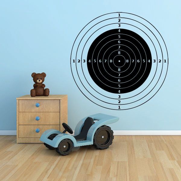Numbered target decal with concentric circles labeled 1 to 8 and black center
