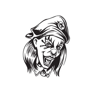Nurse clown head decal, black-and-white line art with hat and face