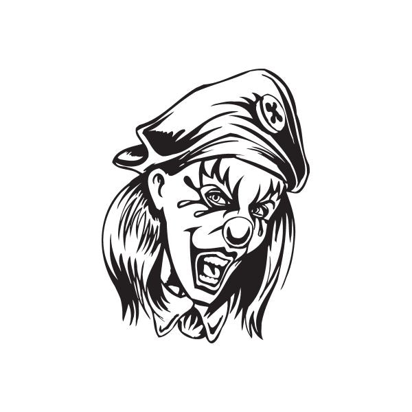 Nurse clown head decal, black-and-white line art with hat and face