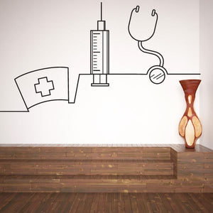 Nurse healthcare line art decal with cross, syringe, and stethoscope icons