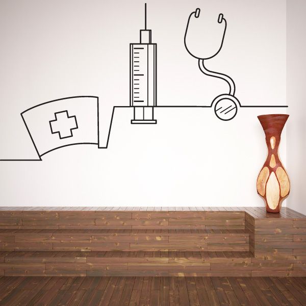 Nurse healthcare line art decal with cross, syringe, and stethoscope icons