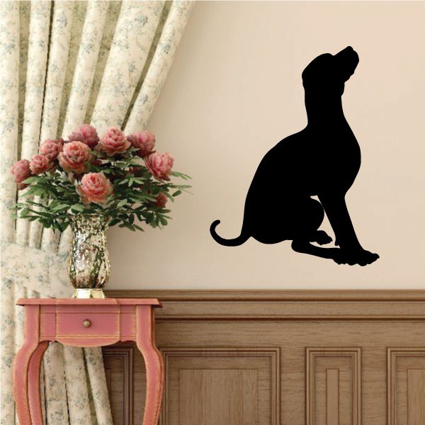 Black coonhound sitting wall decal silhouette with smooth cutout