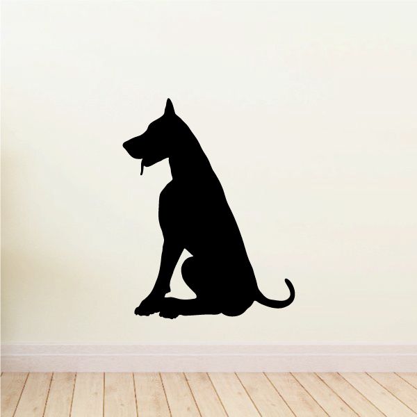 Black doberman pinscher decal, seated dog silhouette