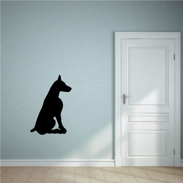 Black Doberman Pinscher silhouette decal, sitting