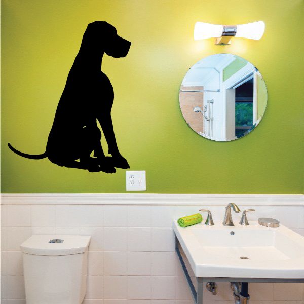 Obedient Great Dane wall decal, black sitting dog silhouette and paw pose