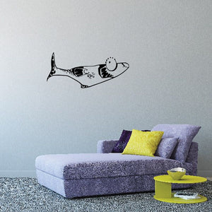 Freshwater fish decal with black-and-white fish and small bubble accents