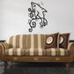 Dolphin and seaweed decal with bubbles, black line art wall sticker