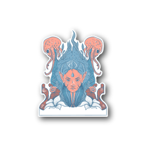 Octopus-girl vinyl sticker with blue tentacles, pink curls, and a detailed face