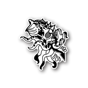 Octopus skull vinyl sticker with white graphic lines on dark backing