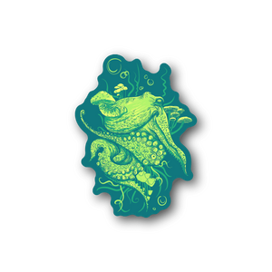 Octopus vinyl sticker with teal and neon green illustration