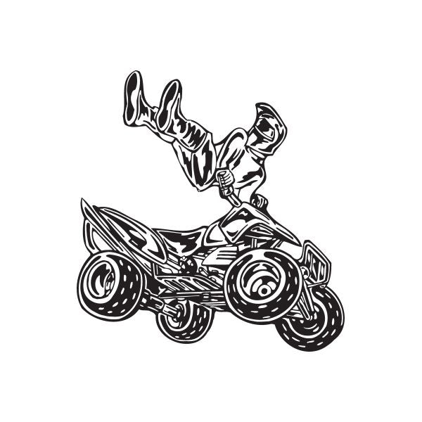 Offroad ATV vinyl wall decal with black-and-white line art illustration