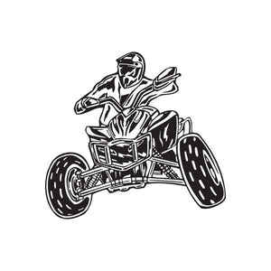 ATV wall decal showing an off-road rider with a quad bike in black line art