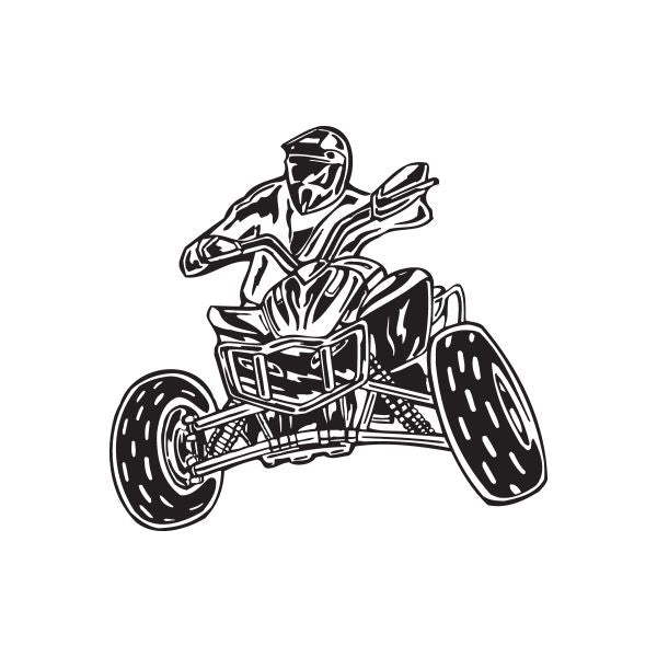 ATV wall decal showing an off-road rider with a quad bike in black line art