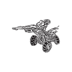 ATV wall decal with black-and-white offroad quad rider design