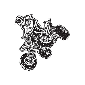 ATV wall decal vinyl sticker with black line-art offroad quad and tires