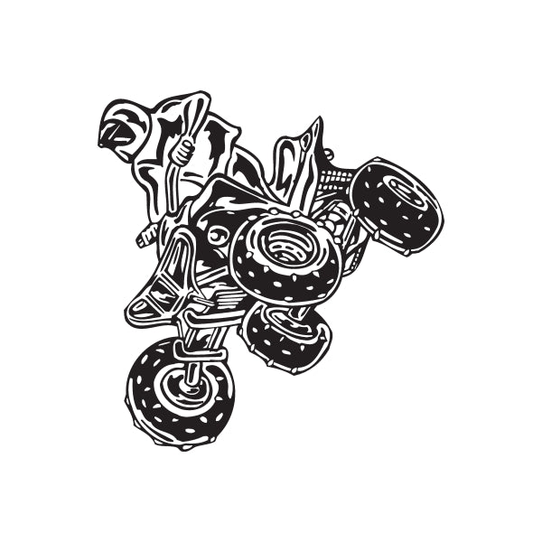 ATV wall decal vinyl sticker with black line-art offroad quad and tires