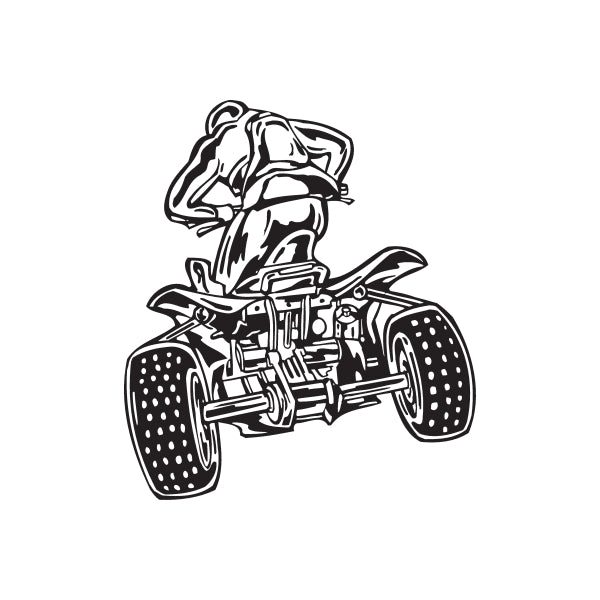 Offroad ATV vinyl wall decal, black line art of a quad bike with engine details