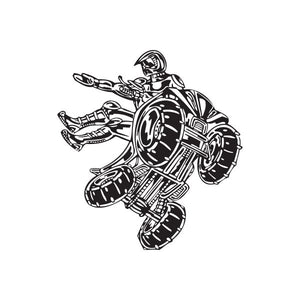 ATV wall decal vinyl showing black line-art rider and quad bike