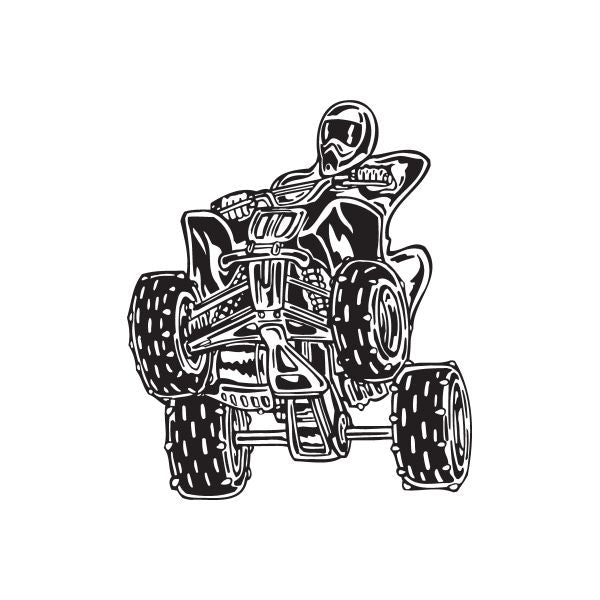 Offroad ATV wall decal, black line-art rider on quad bike
