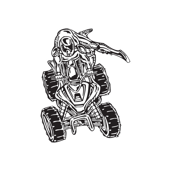 Offroad ATV wall decal with black-and-white outline of an ATV rider