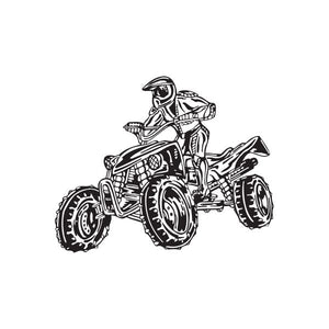 ATV wall decal: black vinyl line-art offroad quad with rider