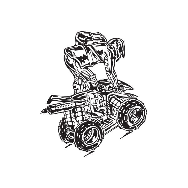 Vinyl wall decal of a black line-art offroad ATV with details and wheels