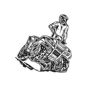 Offroad ATV wall decal showing rider on quad bike, black outline vinyl design