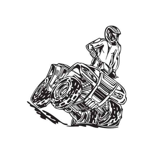 Offroad ATV wall decal showing rider on quad bike, black outline vinyl design