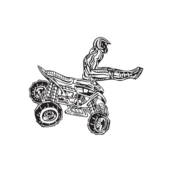 Offroad ATV wall decal featuring black line-art rider and four-wheeler