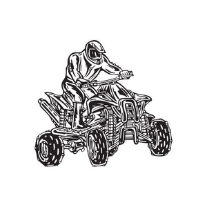 ATV quad wall decal, black line art of rider on all-terrain vehicle