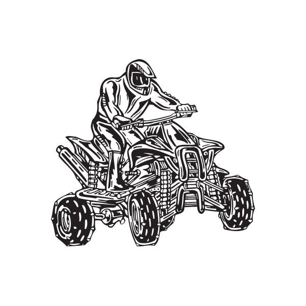ATV quad wall decal, black line art of rider on all-terrain vehicle