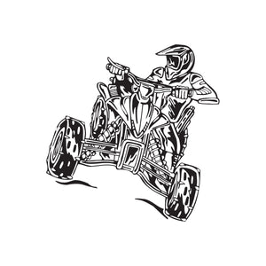 Offroad ATV vinyl wall decal featuring a black line illustration of a rider on quad bike