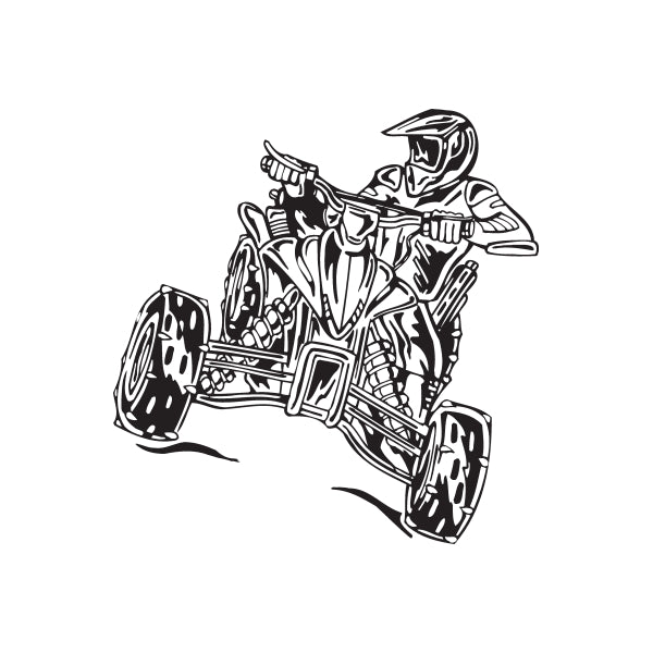 Offroad ATV vinyl wall decal featuring a black line illustration of a rider on quad bike