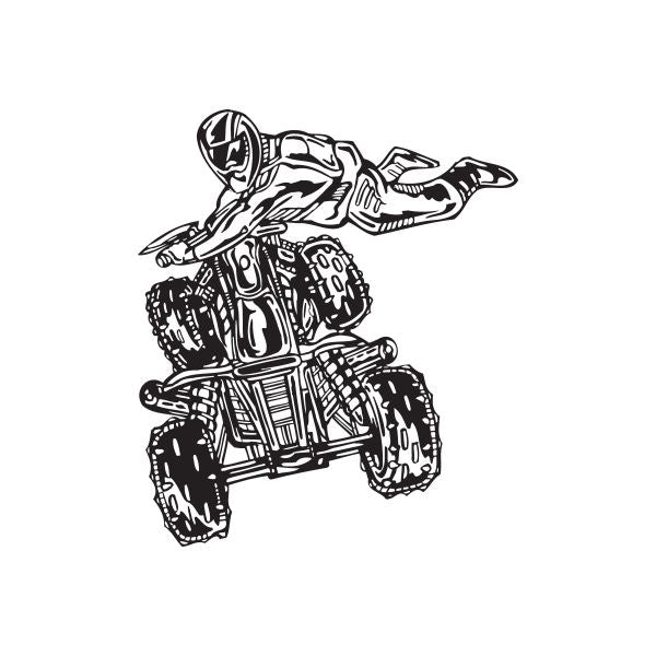 Offroad ATV wall decal: black line art of rider on all-terrain quad