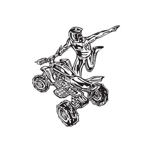 ATV wall vinyl decal, black line art of offroad rider on a quad