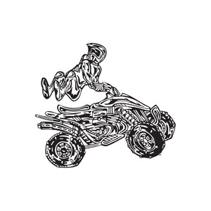 Offroad ATV wall decal, black outline vinyl graphic of quad bike and rider