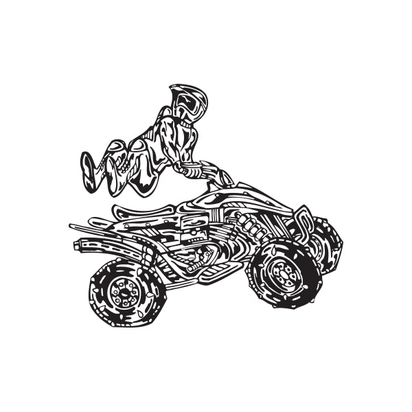 Offroad ATV wall decal, black outline vinyl graphic of quad bike and rider