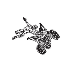 Offroad ATV vinyl wall decal, black and white outline riding graphic