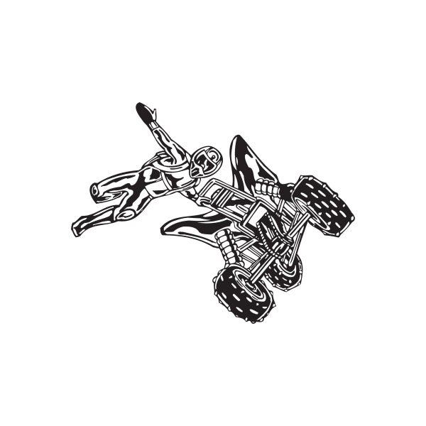 Offroad ATV vinyl wall decal, black and white outline riding graphic