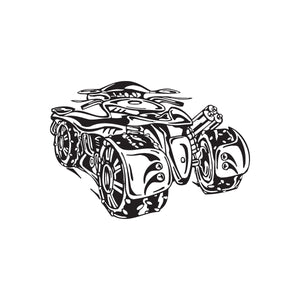 Offroad ATV vinyl wall decal, black-and-white racing quad illustration