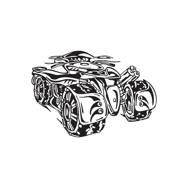 Offroad ATV vinyl wall decal, black-and-white racing quad illustration