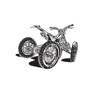 Offroad ATV vinyl wall decal, black quad bike line art with four wheels