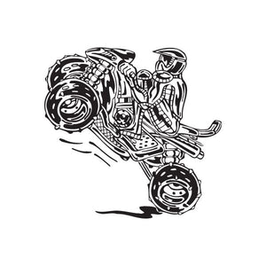 Offroad ATV wall decal with black line-art rider and four-wheeler, vinyl sticker design