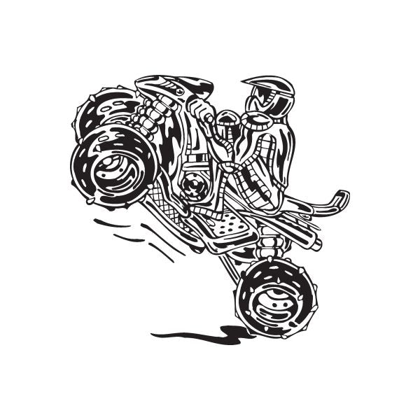 Offroad ATV wall decal with black line-art rider and four-wheeler, vinyl sticker design