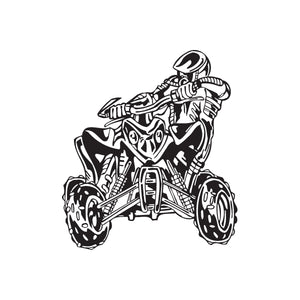 Offroad ATV wall vinyl decal, black line art of rider on quad bike